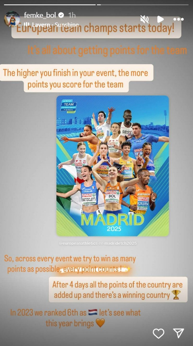Screenshot of Femke Bol's Instagram story (@femke_bol/ig)